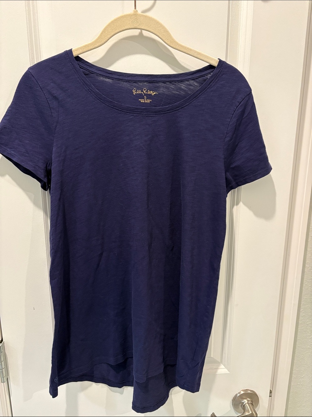 Lilla P Navy Short Sleeve Scoop Neck Tee — Classic Cotton Blend